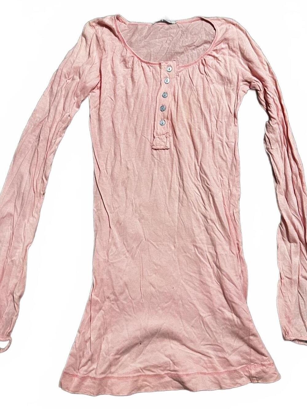 Y2K Baby Pink Monteau Henley Fitted Long Sleeve Size S